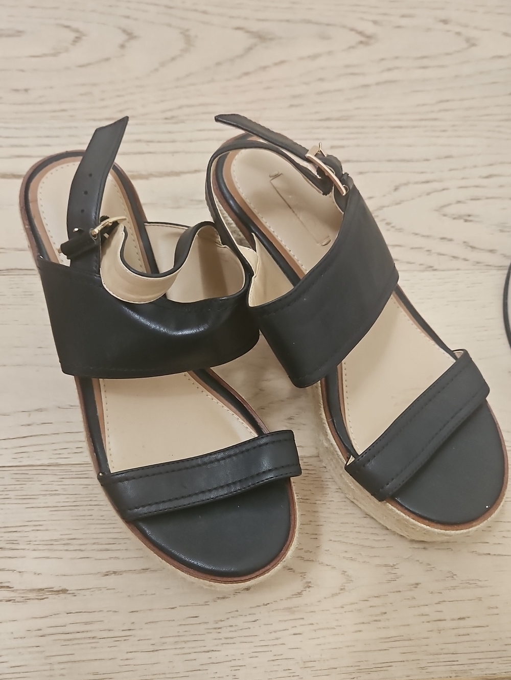 Aldo Women’s Black Ankle Strap Wedge Sandals